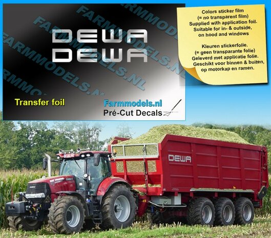 2x DEWA (new logo) 5 mm x 35.8 mm ZILVERGRIJZE FOLIE (Transferfolie), voorgesneden sticker via applicatie folie aan te brengen  1:32  Farmmodels.nl