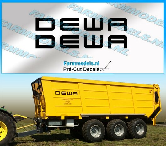 2x DEWA (new logo) ZWART op Transparant 10mm x 71.66 mm Pr&eacute;-Cut Decals 1:32 Farmmodels.nl 