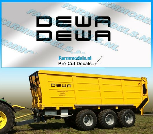 2x DEWA (new logo) ZWART op Transparant 8mm x 57.3 mm Pr&eacute;-Cut Decals 1:32 Farmmodels.nl 