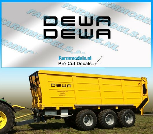 2x DEWA (new logo) ZWART op Transparant 7mm x 50.16 mm Pr&eacute;-Cut Decals 1:32 Farmmodels.nl 