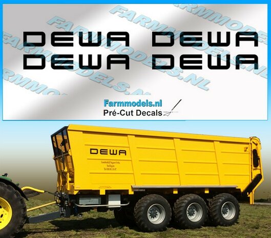4x DEWA (new logo) ZWART op Transparant 6mm x 43 mm Pr&eacute;-Cut Decals 1:32 Farmmodels.nl 