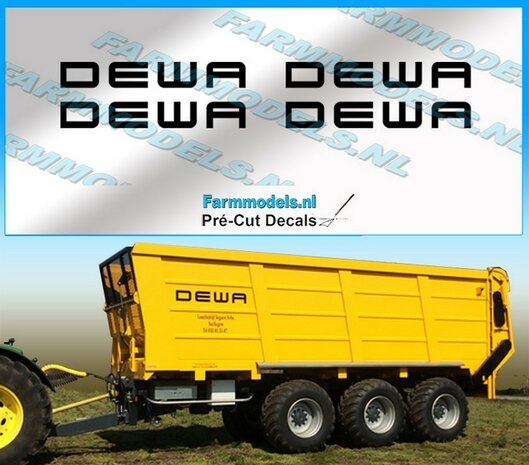 4x DEWA (new logo) ZWART op Transparant 5mm x 35.8 mm Pr&eacute;-Cut Decals 1:32 Farmmodels.nl 