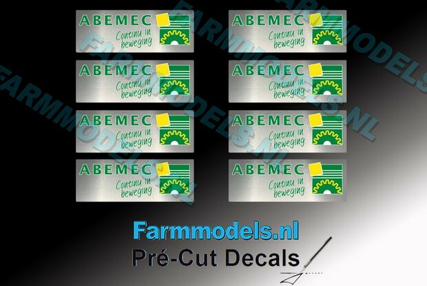 8x ABEMEC Dealer logo 5 mm hoog op zilver stickerfolie Pr&eacute;-Cut Decals 1:32 Farmmodels.nl 