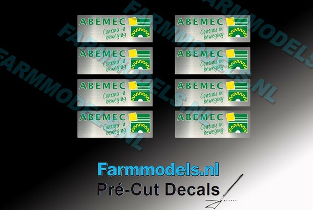 8x ABEMEC Dealer logo 4 mm hoog op zilver stickerfolie Pr&eacute;-Cut Decals 1:32 Farmmodels.nl 