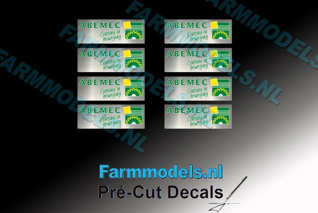 8x ABEMEC Dealer logo 3 mm hoog op zilver stickerfolie Pr&eacute;-Cut Decals 1:32 Farmmodels.nl 