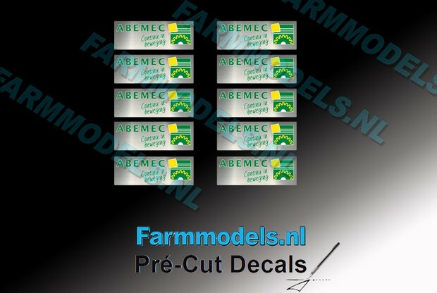 10x ABEMEC Dealer logo 2.3 mm hoog op zilver stickerfolie Pr&eacute;-Cut Decals 1:32 Farmmodels.nl 