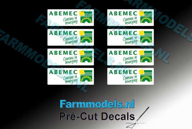 8x ABEMEC Dealer logo 4 mm hoog op witte stickerfolie Pr&eacute;-Cut Decals 1:32 Farmmodels.nl 
