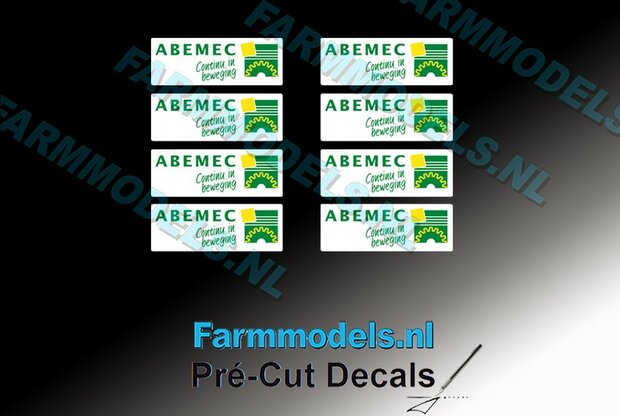 8x ABEMEC Dealer logo 3 mm hoog op witte stickerfolie Pr&eacute;-Cut Decals 1:32 Farmmodels.nl 