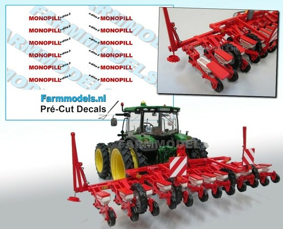 12x MONOPILL e-drive II (Kverneland) logo op Transparant (6x links &amp; 6x rechts) Pr&eacute;-Cut Decals 1:32 Farmmodels.nl