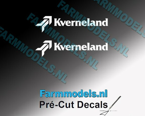2x Kverneland logo 6mm hoog WIT op Transparant Pr&eacute;-Cut Decals 1:32 Farmmodels.nl