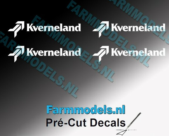 4x Kverneland logo 5mm hoog WIT op Transparant Pr&eacute;-Cut Decals 1:32 Farmmodels.nl