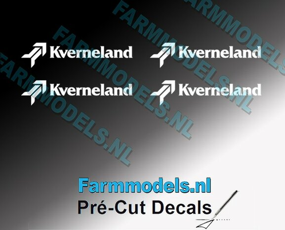 4x Kverneland logo 4mm hoog WIT op Transparant Pr&eacute;-Cut Decals 1:32 Farmmodels.nl