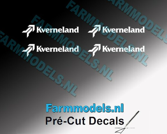 4x Kverneland logo 3mm hoog WIT op Transparant Pr&eacute;-Cut Decals 1:32 Farmmodels.nl