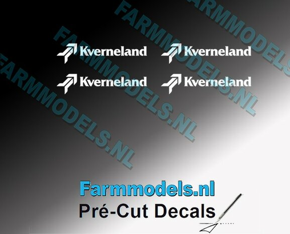 4x Kverneland logo 2.5 mm hoog WIT op Transparant Pr&eacute;-Cut Decals 1:32 Farmmodels.nl