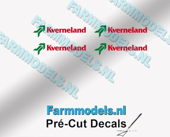 4x Kverneland logo 2.5 mm hoog ROOD/ GROEN op Transparant Pr&eacute;-Cut Decals 1:32 Farmmodels.nl