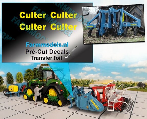 4x Culter logo (imants) fel geel stickers op Transparant 4mm hoog Pr&eacute;-Cut Decals 1:32 Farmmodels.nl 