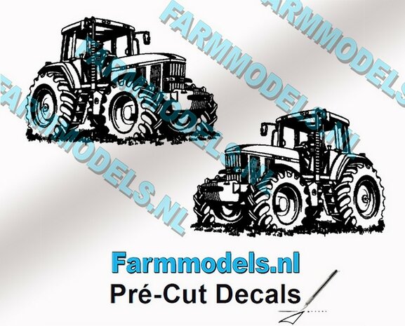 2x Afbeelding John Deere 7810 ZWART op transparant 20 mm hoog per afbeelding Pr&eacute;-Cut Decals 1:32  Farmmodels.nl 