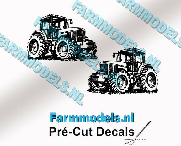 2x Afbeelding John Deere 7810 ZWART op transparant 16 mm hoog per afbeelding Pr&eacute;-Cut Decals 1:32  Farmmodels.nl 