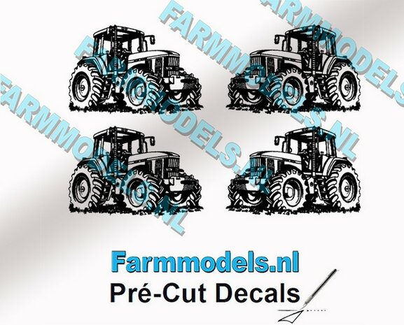 4x Afbeelding John Deere 7810 ZWART op transparant 12 mm hoog per afbeelding Pr&eacute;-Cut Decals 1:32  Farmmodels.nl 