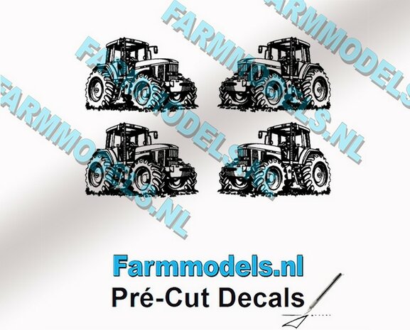 4x Afbeelding John Deere 7810 ZWART op transparant 8 mm hoog per afbeelding Pr&eacute;-Cut Decals 1:32  Farmmodels.nl 