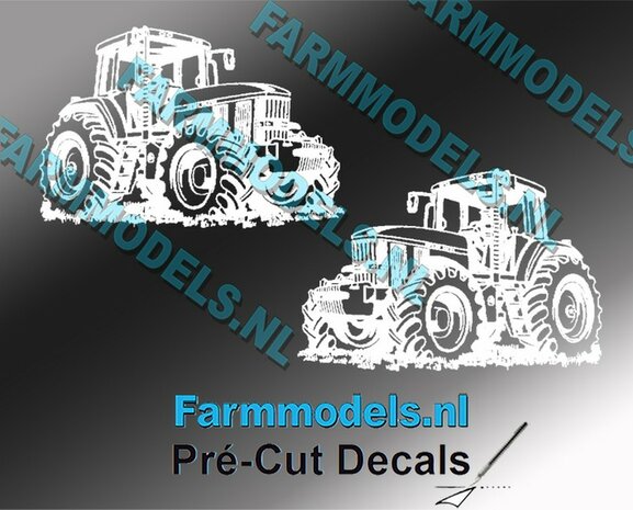 2x Afbeelding John Deere 7810 WIT op transparant 20 mm hoog per afbeelding Pr&eacute;-Cut Decals 1:32  Farmmodels.nl 