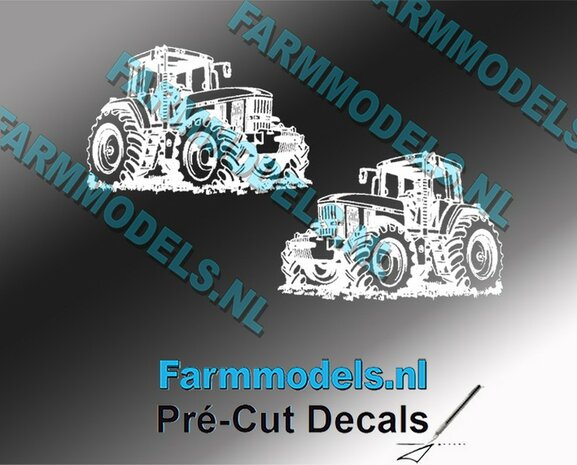 2x Afbeelding John Deere 7810 WIT op transparant 16 mm hoog per afbeelding Pr&eacute;-Cut Decals 1:32  Farmmodels.nl 