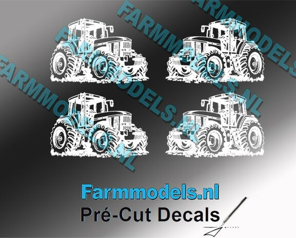 4x Afbeelding John Deere 7810 WIT op transparant 12 mm hoog per afbeelding Pr&eacute;-Cut Decals 1:32  Farmmodels.nl 