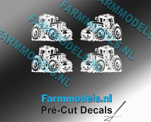 4x Afbeelding John Deere 7810 WIT op transparant 8 mm hoog per afbeelding Pr&eacute;-Cut Decals 1:32  Farmmodels.nl 