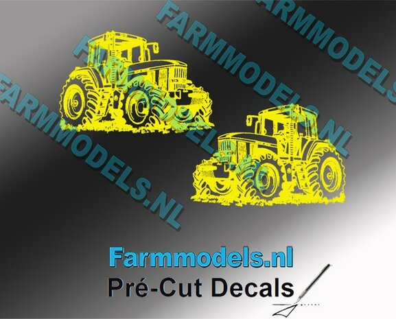 2x Afbeelding John Deere 7810 GEEL op transparant 16 mm hoog per afbeelding Pr&eacute;-Cut Decals 1:32  Farmmodels.nl 