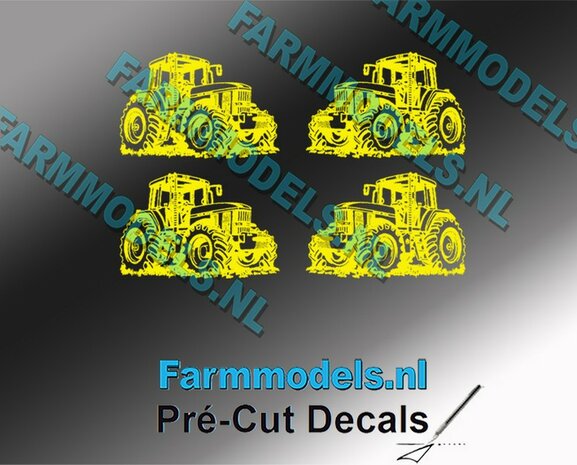 4x Afbeelding John Deere 7810 GEEL op transparant 8 mm hoog per afbeelding Pr&eacute;-Cut Decals 1:32  Farmmodels.nl 