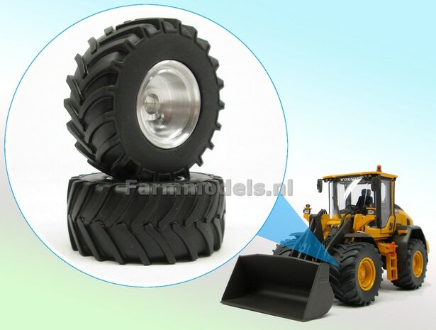 2x Agricultural banden &Oslash; 47.3 mm + Alu. velgen, geschikt voor Volvo L60H Agri Collectabless 1:32                 