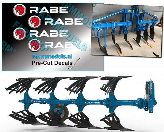 4x RABE (nieuwe logo) op transparante stickerfolie 5 mm hoog per afbeelding Pr&eacute;-Cut Decals 1:32 Farmmodels.nl