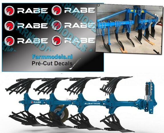 6x RABE (nieuwe logo) op transparante stickerfolie 4 mm hoog per afbeelding Pr&eacute;-Cut Decals 1:32 Farmmodels.nl