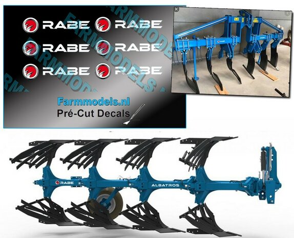 6x RABE (nieuwe logo) op transparante stickerfolie 3.5 mm hoog per afbeelding Pr&eacute;-Cut Decals 1:32 Farmmodels.nl