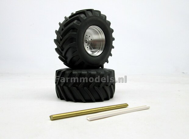 &Oslash; 58 x 28 mm: FENDT 612- 615 WeiseToys: 2x Brede banden + ALUMINIUM velgen BLANK &Oslash;3 mm as + U-profiel geleverd 1:32 Farmmodels Custom Line Series   