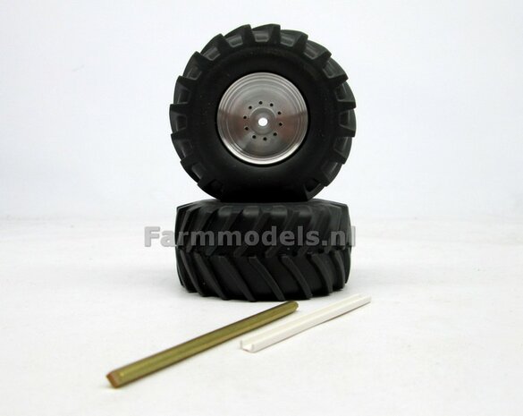 &Oslash; 58 x 28 mm: FENDT 612- 615 WeiseToys: 2x Brede banden + ALUMINIUM velgen BLANK &Oslash;3 mm as + U-profiel geleverd 1:32 Farmmodels Custom Line Series   