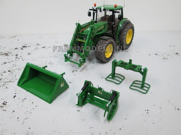 John Deere kleur Frontladerset A : Bak, Balen- en Bomenklem Bressel und Lade  1:32 Wiking WK77381   NB2B   MEGA SALE