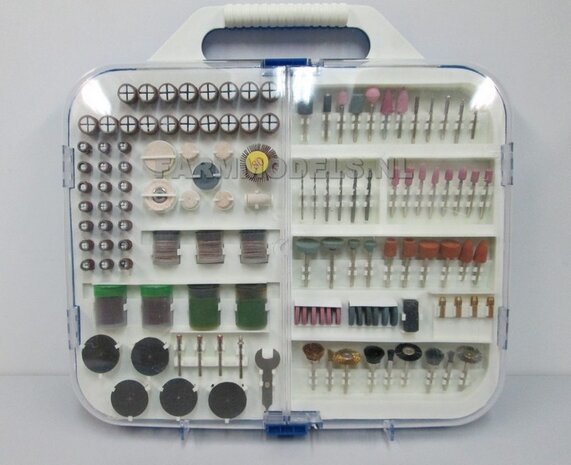 245 Delig Dremel Assortiment, geleverd in kunststof opberg kist, laatste sets!!!! OP=OP