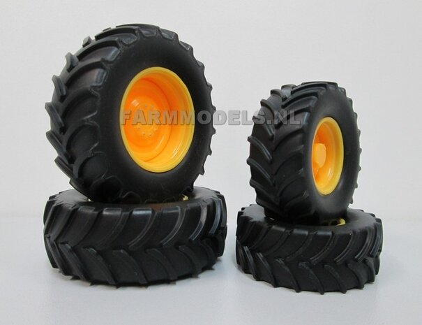 John Deere 6210 vooras &Oslash; 51.5 mm/ achteras &Oslash; 67 mm, bandenset met velgen en velg platen 1:32