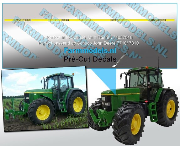 John Deere 6810 type stickers, geschikt voor de John Deere 7710/ 7810 Schuco/ Pr&eacute;-Cut Decals 1:32 Farmmodels.nl 