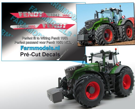 FENDT 1042 VARIO Gen. VI type + Vario logo stickers voor Wiking 1050 model Pr&eacute;-Cut Decals Type logo Pr&eacute;-Cut Decals gemaakt op zilverfolie!! 1:32 Farmmodels.nl 