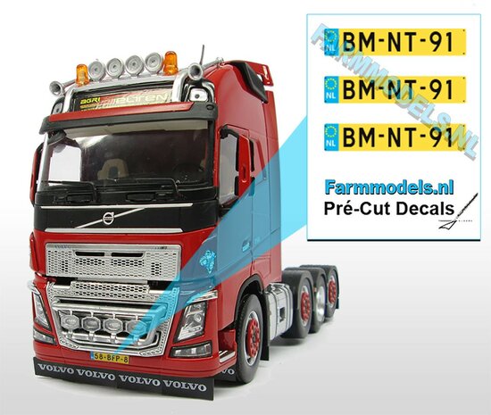 BM-NT-91  3x NL Kentekenplaatsticker Pr&eacute;-Cut Decals 1:32 Farmmodels.nl