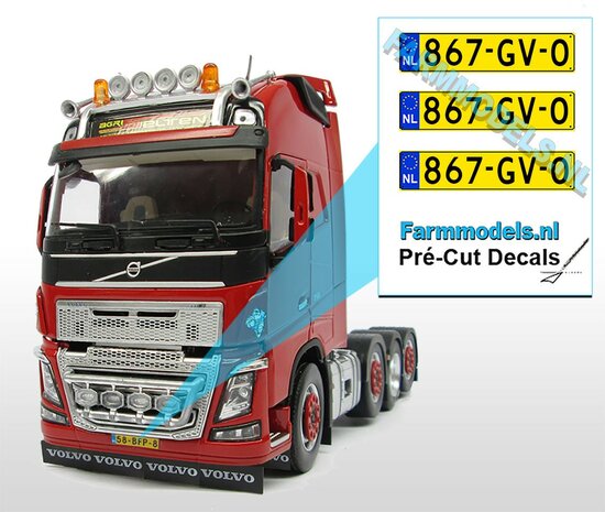 867-GV-0  3x NL Kentekenplaatsticker Pr&eacute;-Cut Decals 1:32 Farmmodels.nl