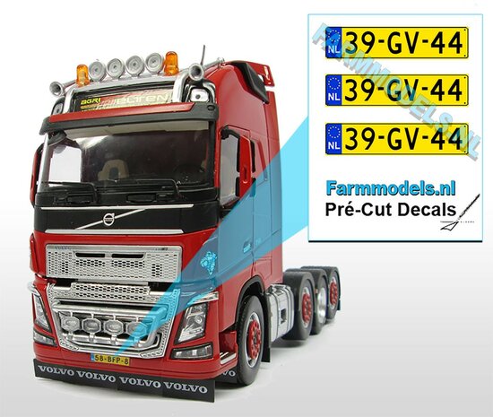 39-GV-44  3x NL Kentekenplaatsticker Pr&eacute;-Cut Decals 1:32 Farmmodels.nl