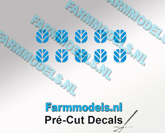 10x NEW HOLLAND LOGO BLAUW l/ Zilvergrijs 5x5 mm  Pr&eacute;-Cut Decals 1:32 Farmmodels.nl 