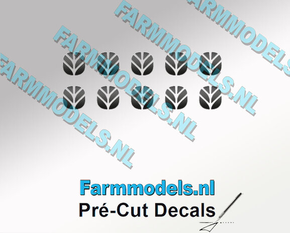 10x NEW HOLLAND LOGO ZWART 5x5 mm  Pr&eacute;-Cut Decals 1:32 Farmmodels.nl 