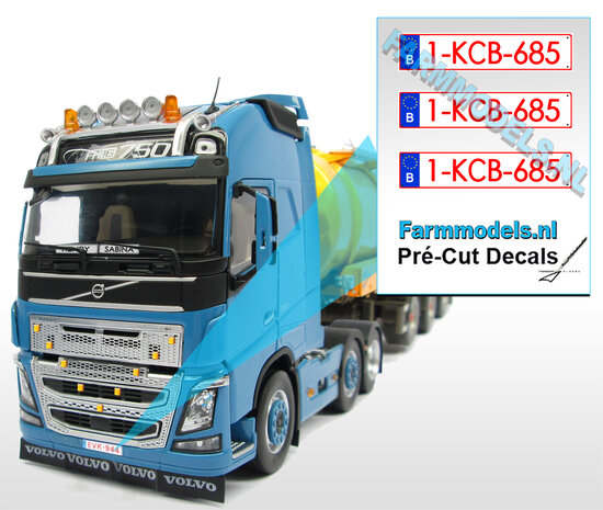 1-KCB-685  3x BE WITTE Kentekenplaatsticker RODE LETTERS Pr&eacute;-Cut Decals 1:32 Farmmodels.nl