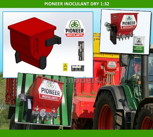 Pioneer Inoculants Bak / verdeler, incl. Pr&eacute;-cut Decal setje PIONEER + 2x chassis/ doseer stickers  BOUWKIT 1:32 NEW VERSION                