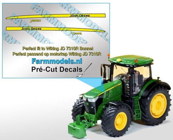 John Deere 7290R type stickers, geschikt voor de John Deere 7310R Wiking/ Pr&eacute;-Cut Decals 1:32 Farmmodels.nl 