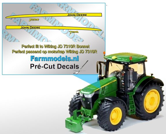 John Deere 7210R type stickers, geschikt voor de John Deere 7310R Wiking/ Pr&eacute;-Cut Decals 1:32 Farmmodels.nl 